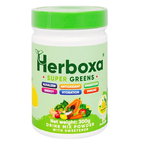 Herboxa Super Greens Lemon Mint  30+ szuperélelmiszer egy frissítő pohárban.