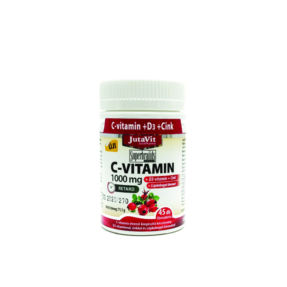 JutaVit C Vitamin 1000 mg nyújtott kioldódású csipkeb. + D3 vitamin + Cink, 45 db