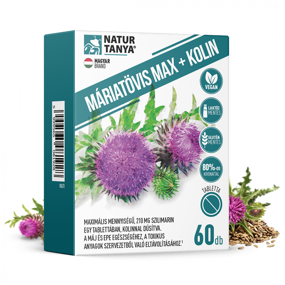 Natur Tanya MÁRIATÖVIS MAX + KOLIN - Maximális mennyiségű szilimarin, a májműködéséhez 60DB
