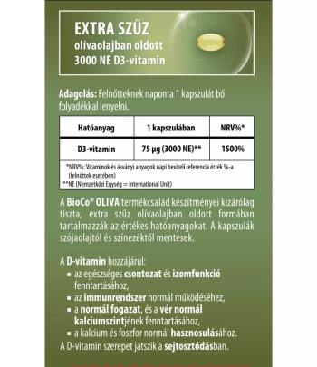 BioCo OLIVA D3-vitamin 3000 NE lágyzselatin kapszula 60 db 2.Kép