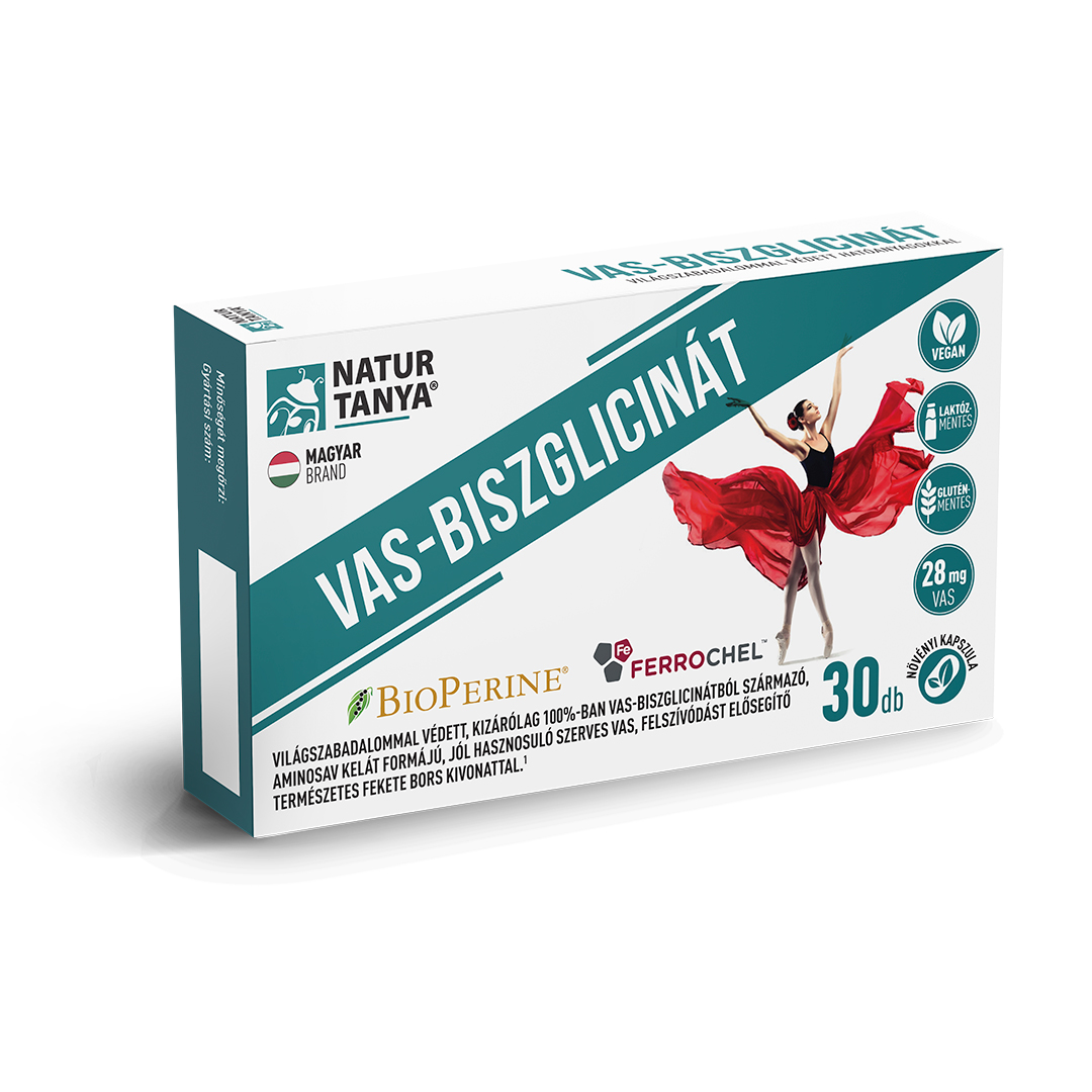 Natur Tanya VAS-BISZGLICINÁT - Világszabadalommal védett szerves vas és BioPerine (fekete bors kivonat)  30 db