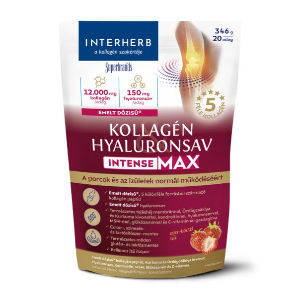 Interherb Kollagén&Hyaluronsav Porcépítő italpor INTENSE-MAX Eper-k. ízű 346g