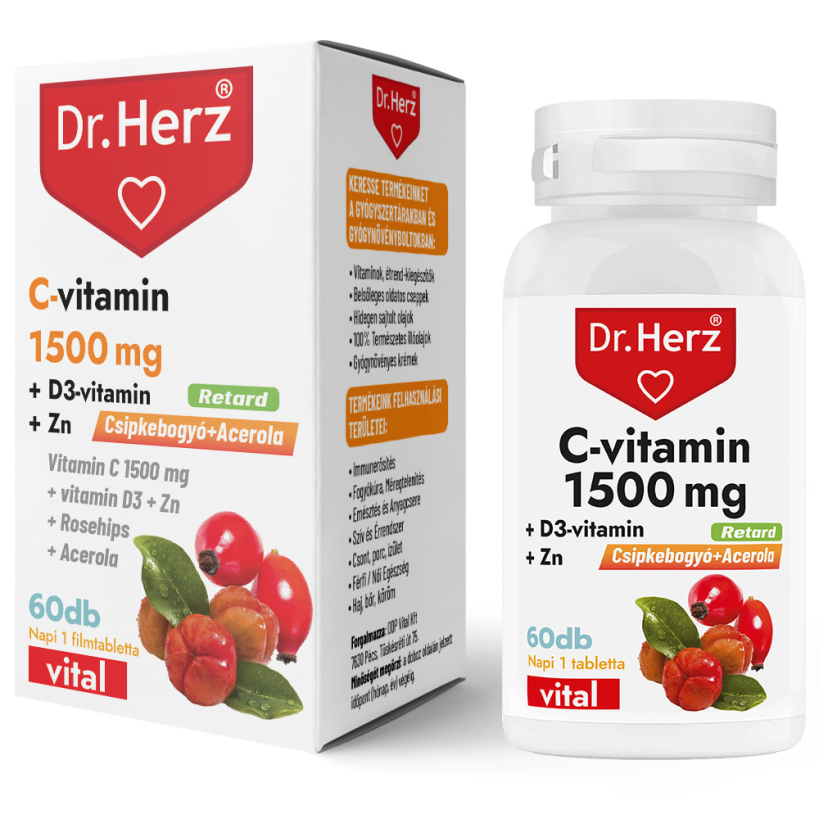 Dr. Herz C-vitamin 1500mg+D3+Zn csipkebogyóval és acerolával 60db