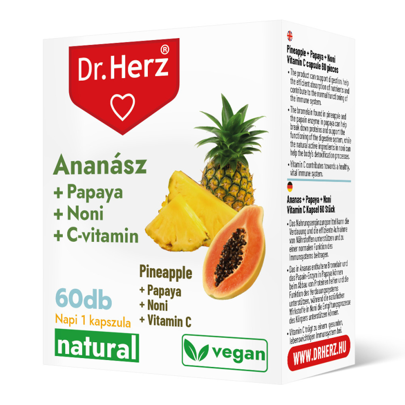 DR. Herz Ananász + Papaya + Noni + C-vitamin 60 db kapszula doboz